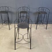 Tabourets de bar vintage en fer forgé et rotin, ensemble de 4 - années 1970