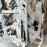 Baroque Abstract Painted Commode in Black and White by Felix Bachmann, 2024