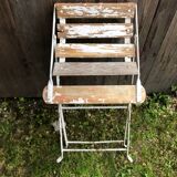 Vintage White Metal & Wood Folding Garden Chair