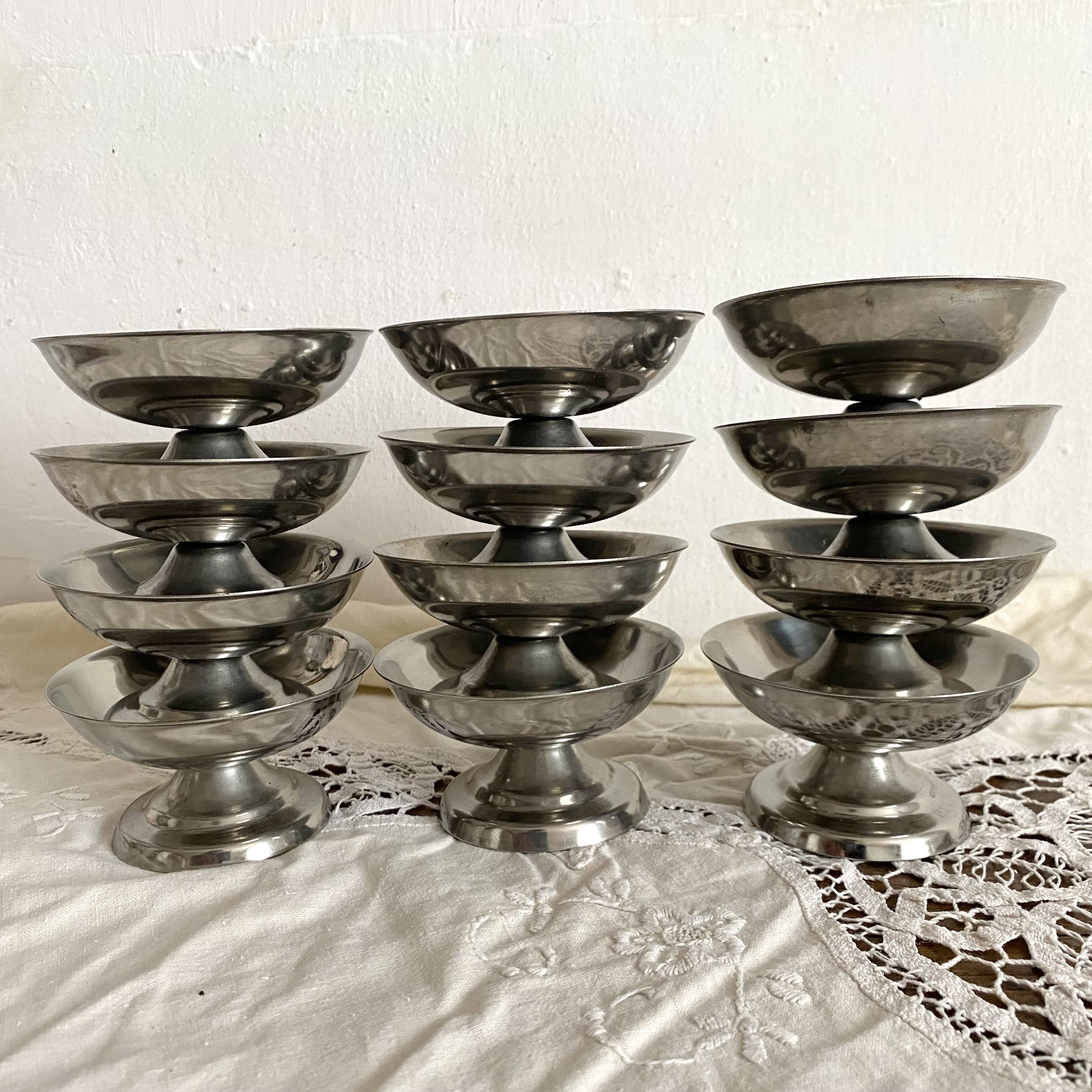 New stainless steel ice cream cups on pedestals, 1960s-70s