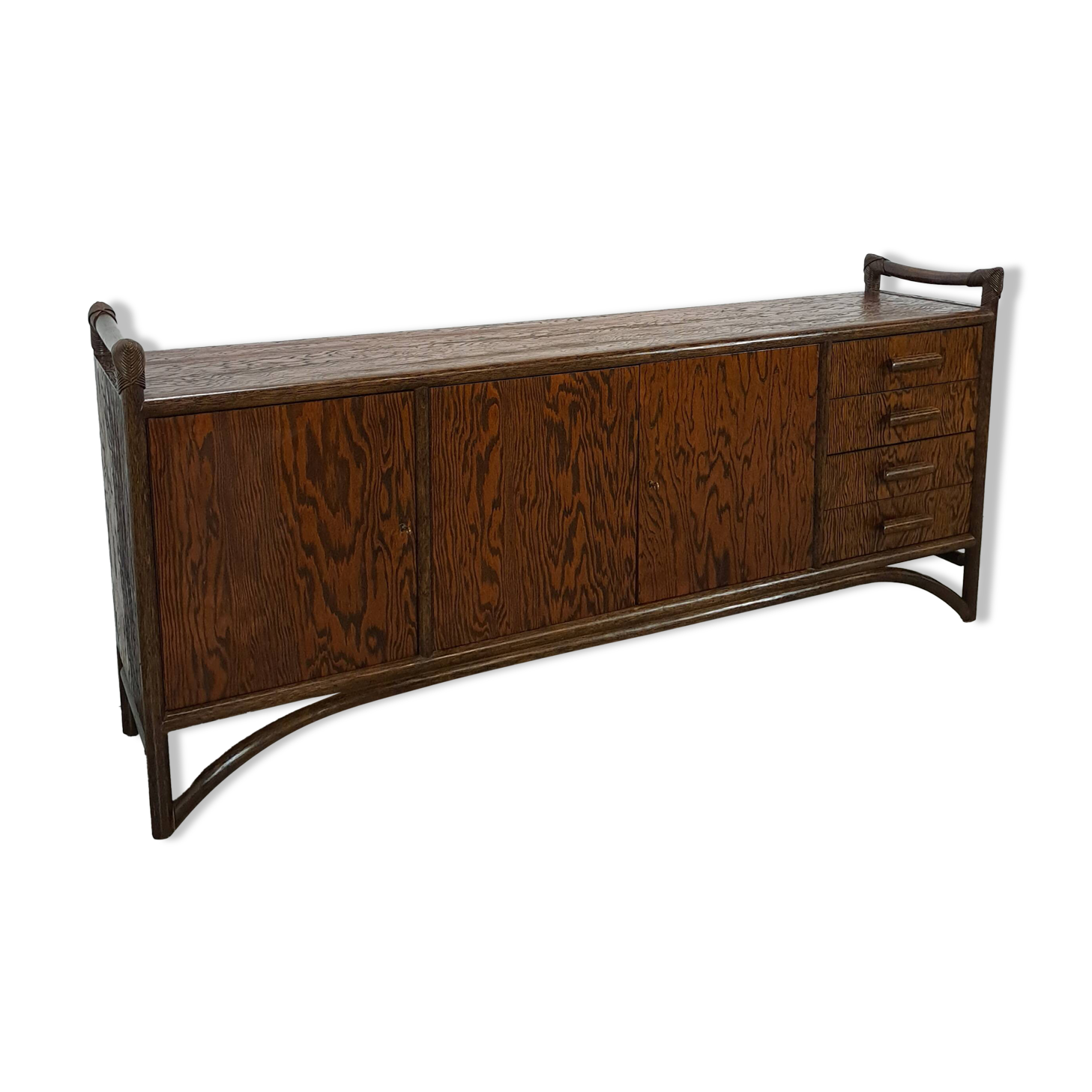 Hout met bamboe dressoir met lades vintage