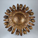Large mid-century sunburst ceiling lamp, gilded metal with floral motif, 1950s
