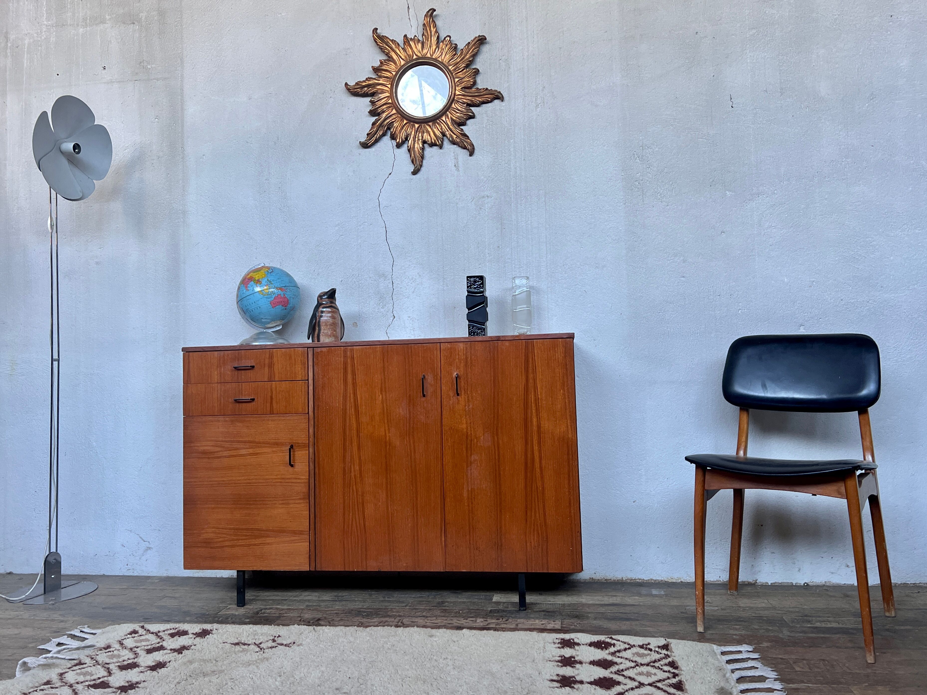 Vintage teak metal foot row