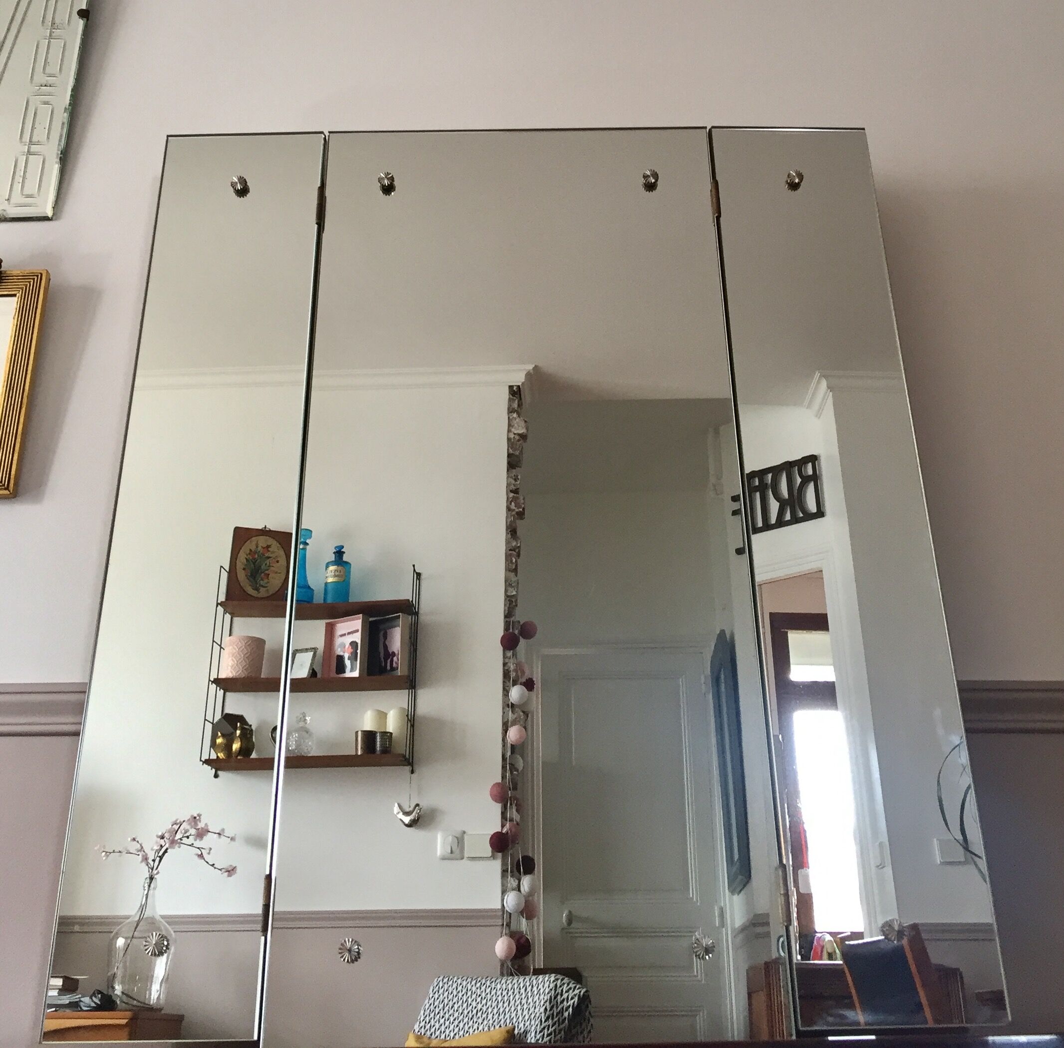 Miroir triptyque 90x80 vintage annee 70
