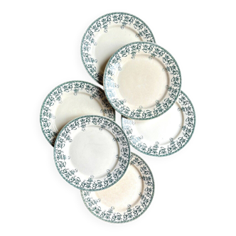 6 assiettes plates Sarreguemines en terre de fer, service "Suzanne"