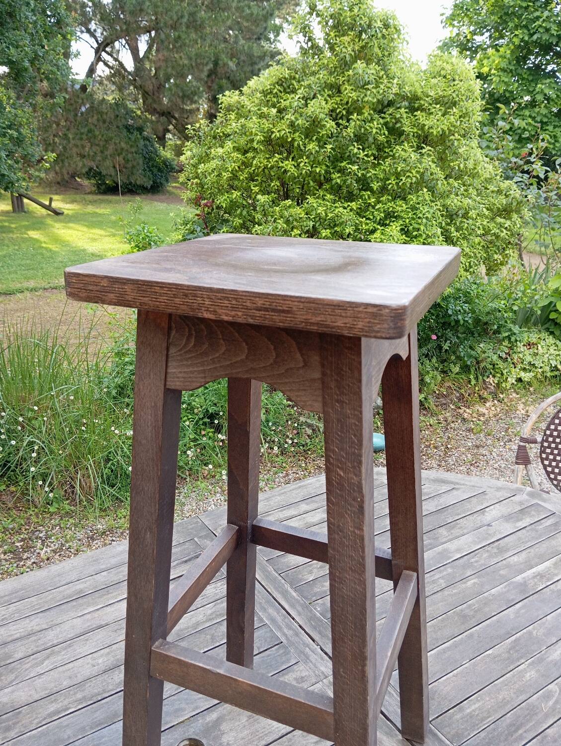 High stool in solid oak, brutalist style, circa 1950/60