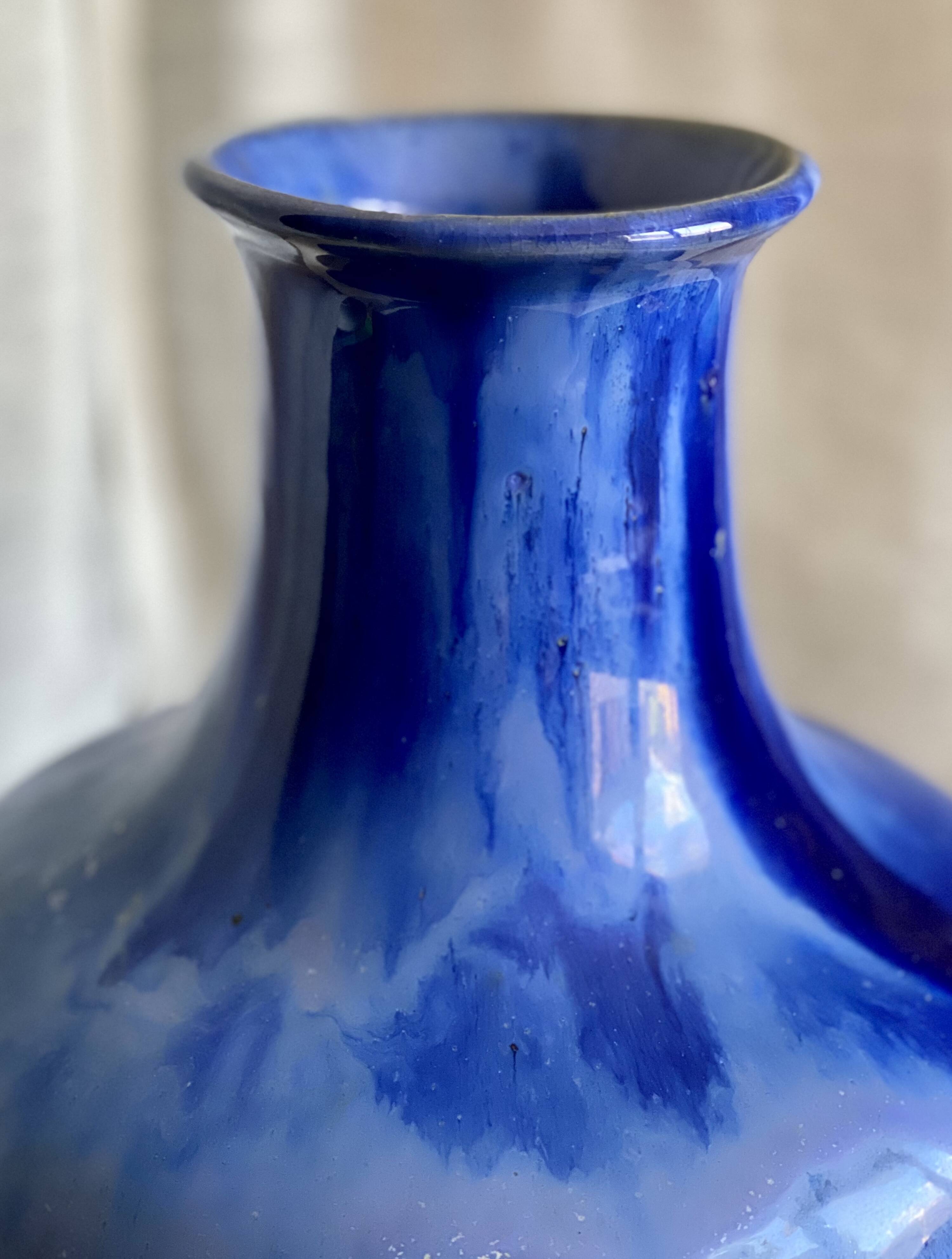 Grand vase Grés flammé bleu vintage 1930