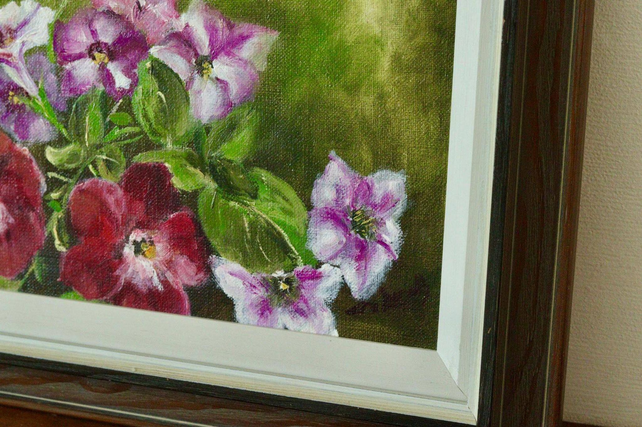 Huile sur toile encadrée « Fleurs », Suède milieu XXème