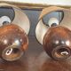 Pair of vintage brutalist wooden bedside lamps 1950