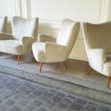 Set of 4 chairs organic wingback chairs of the 50s/60s vintage