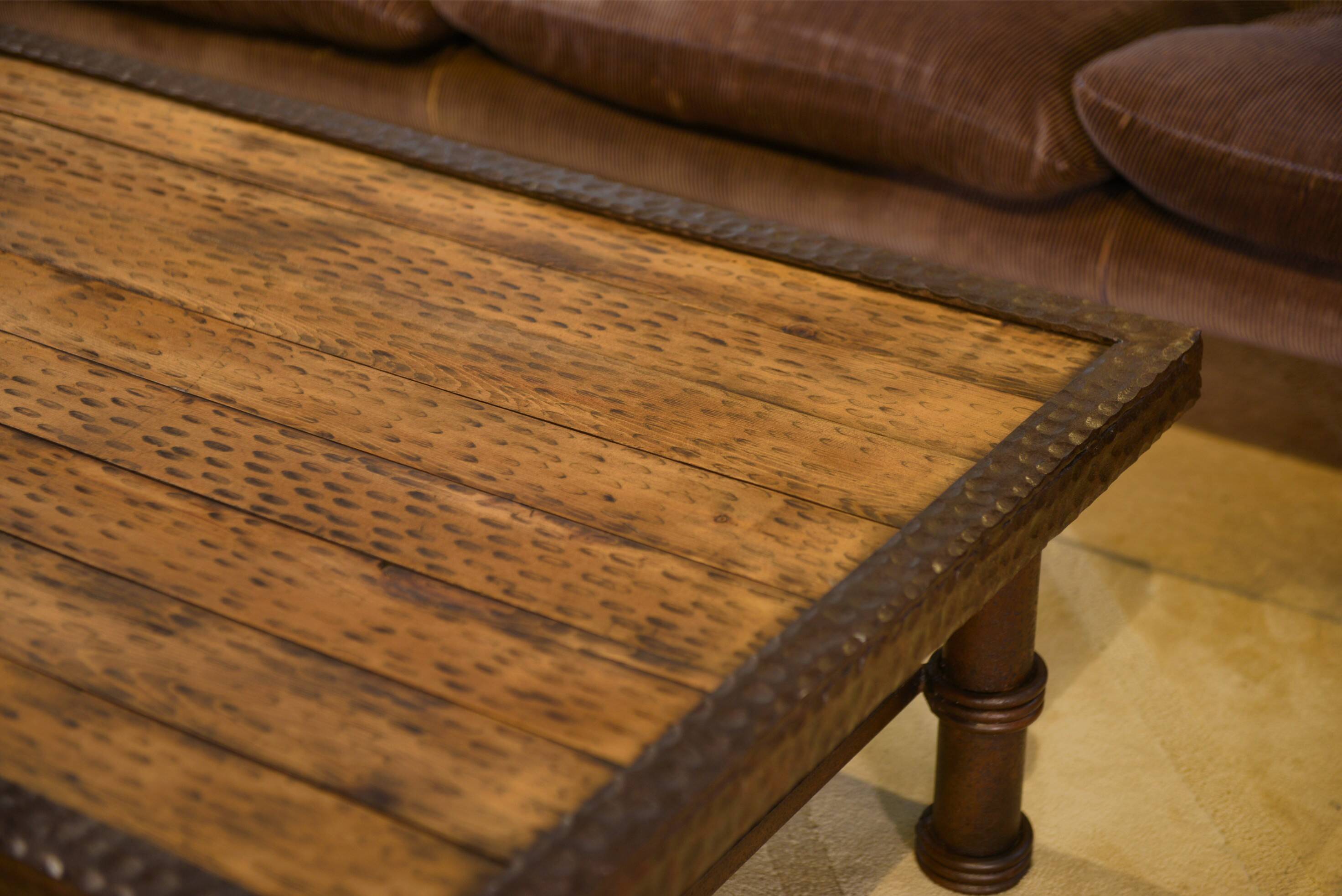 Table basse brutaliste bois et fer forgé 1960’s
