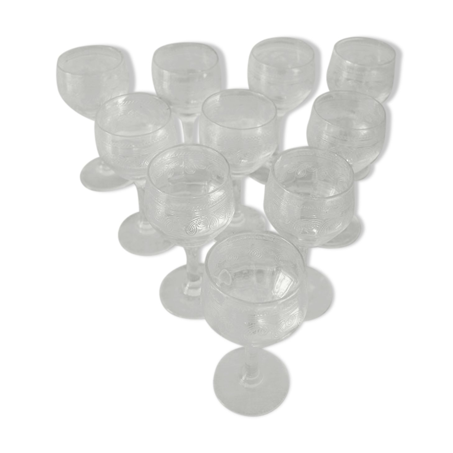 10 ancient engraved crystal digestive glasses