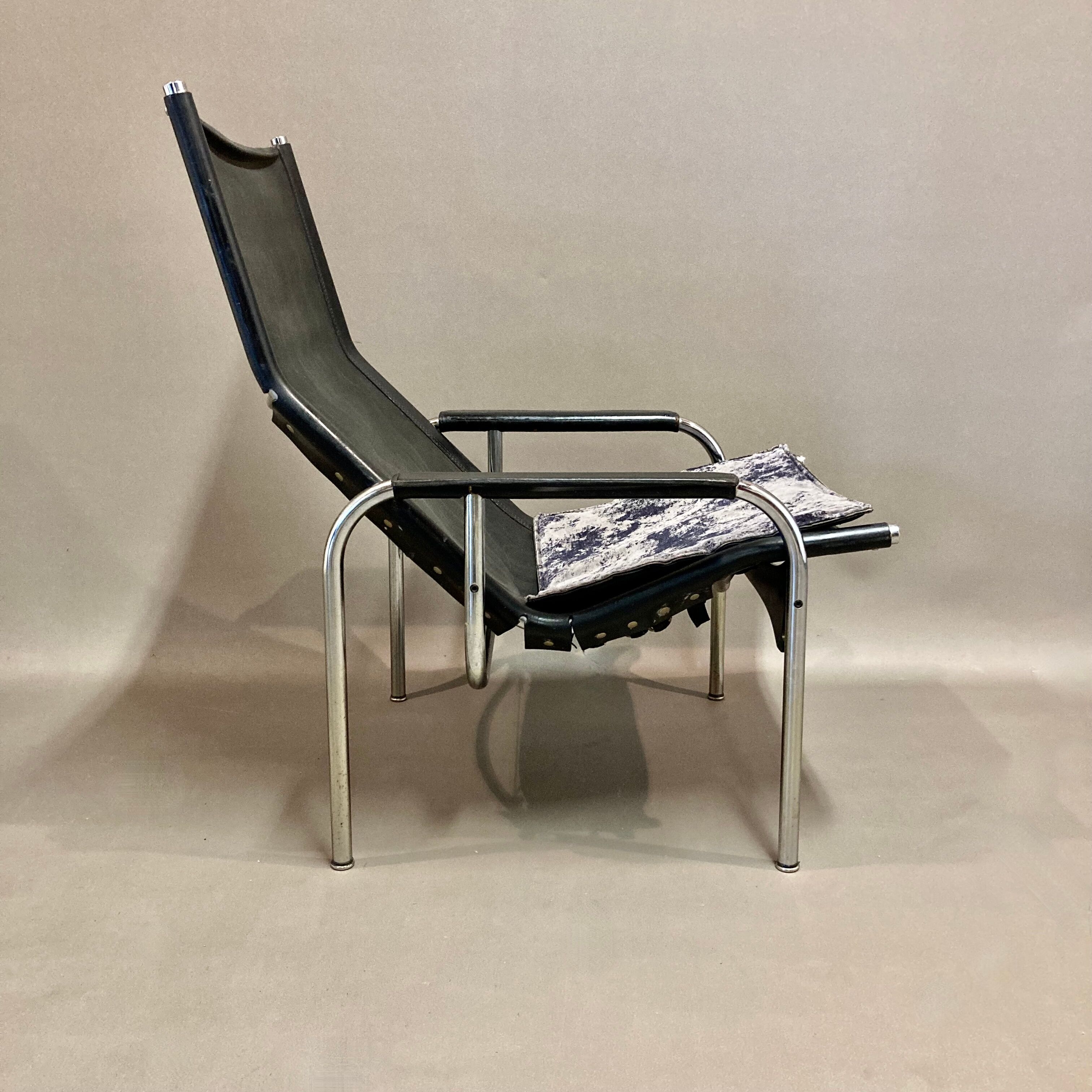 Relax armchair reclining black leather design 1960