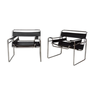 Pair of black Wassily armchairs by Marcel Breuer, Habitat edition