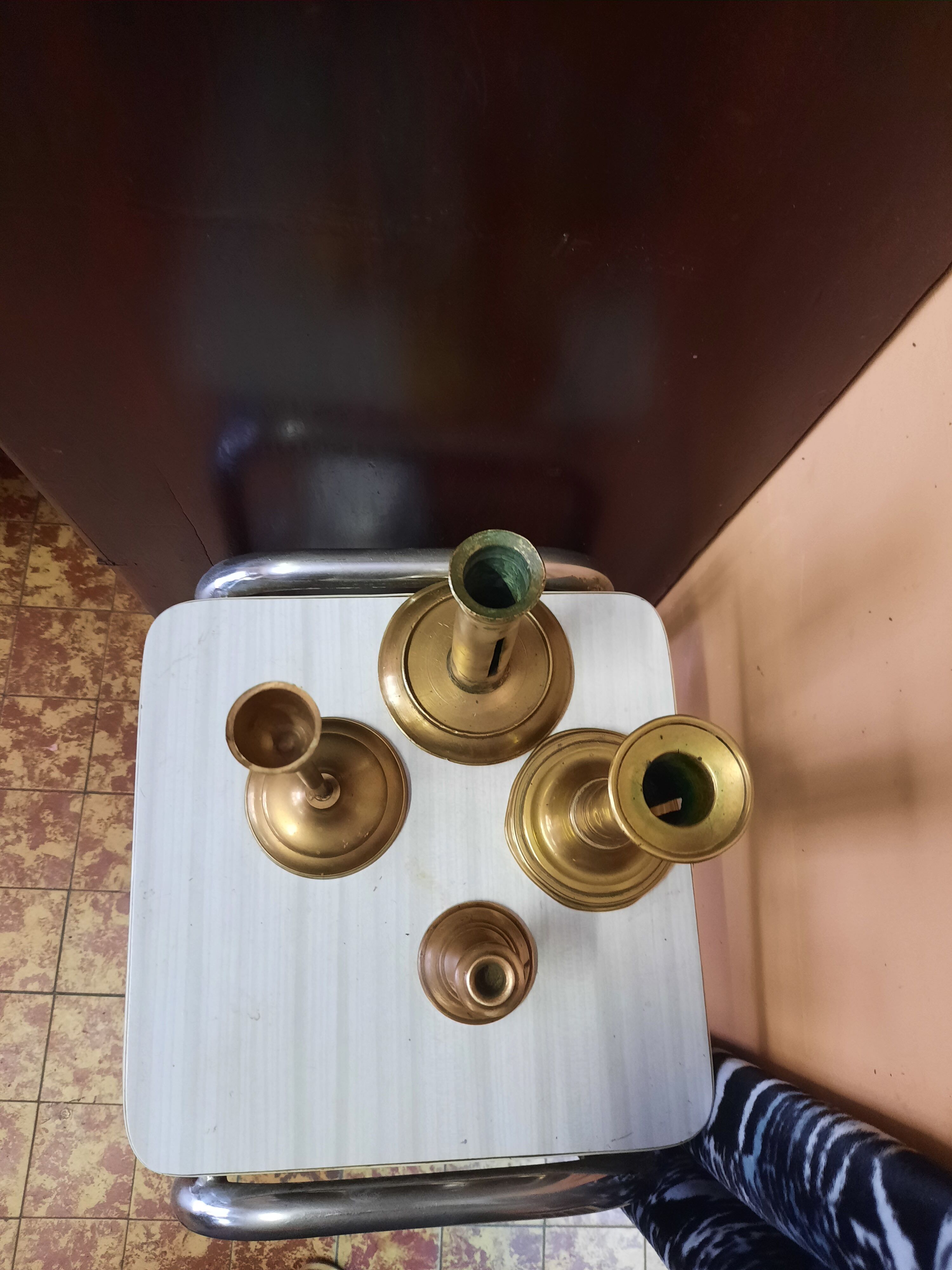 Set of brass candle holders