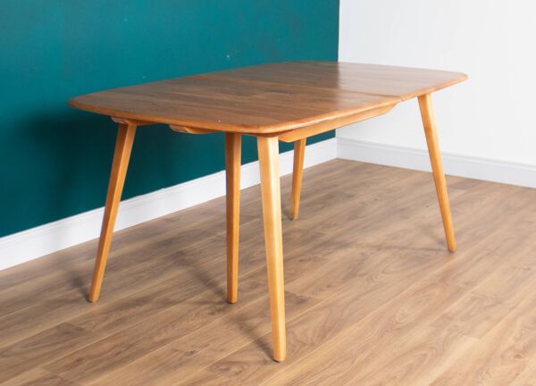 Table de salle à manger rétro en orme blond modèle 444, grande planche et 8 chaises de salle à manger d'orfèvre