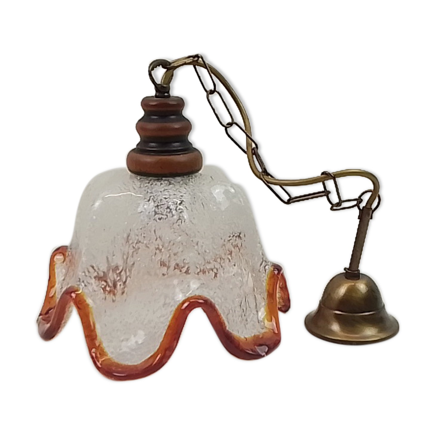 Clear glass chandelier and orange edge