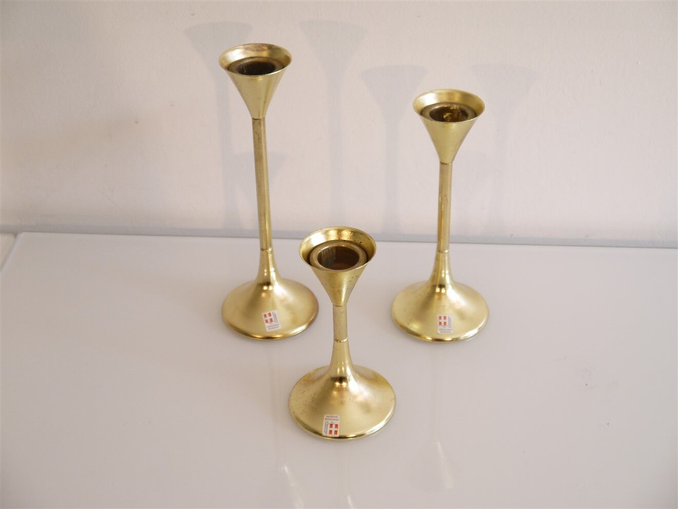 Set of 3 Scandinavian brass candle holders 1970