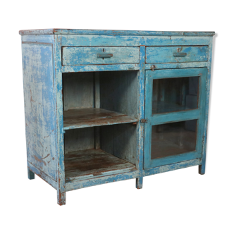 Old Burmese teak sideboard with original blue patina