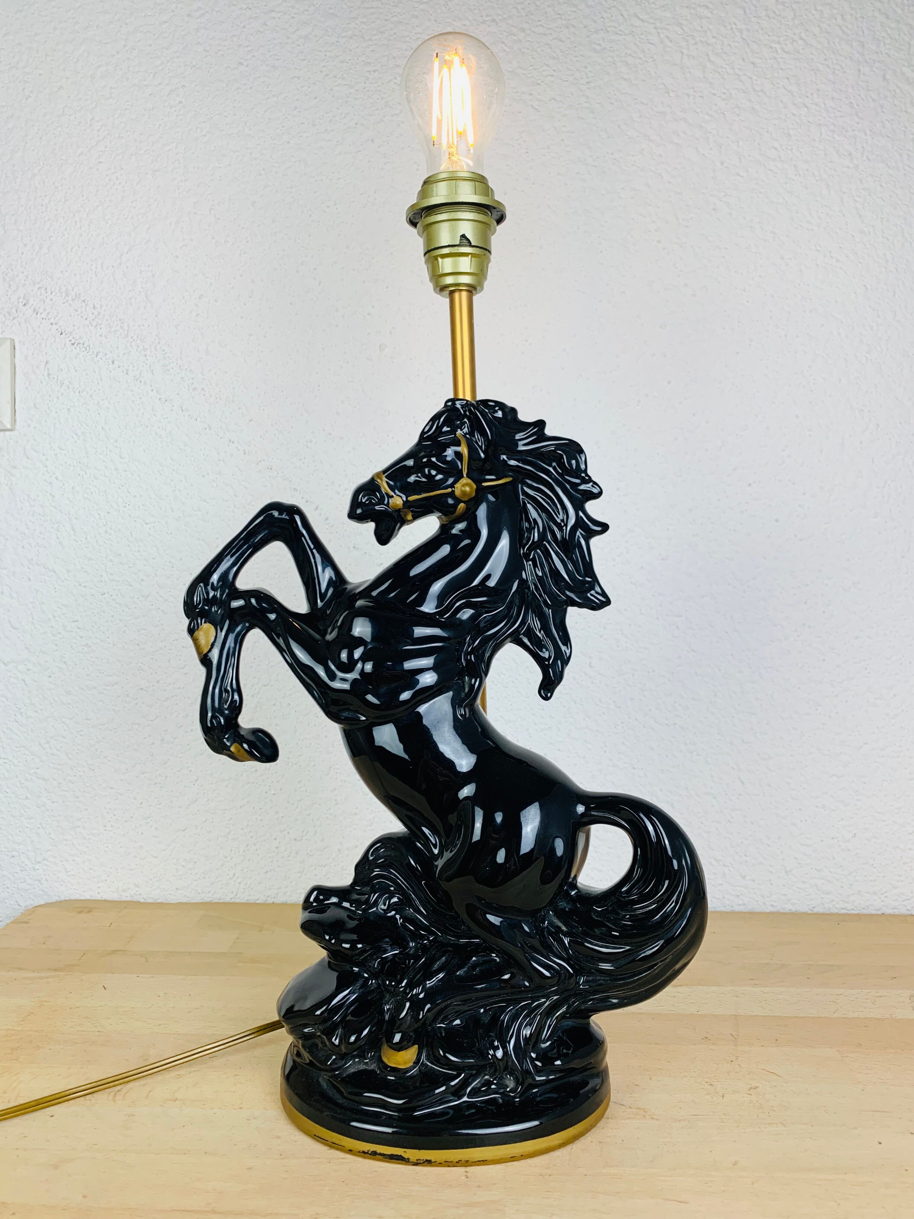 Black and gold ceramic horse lamp foot