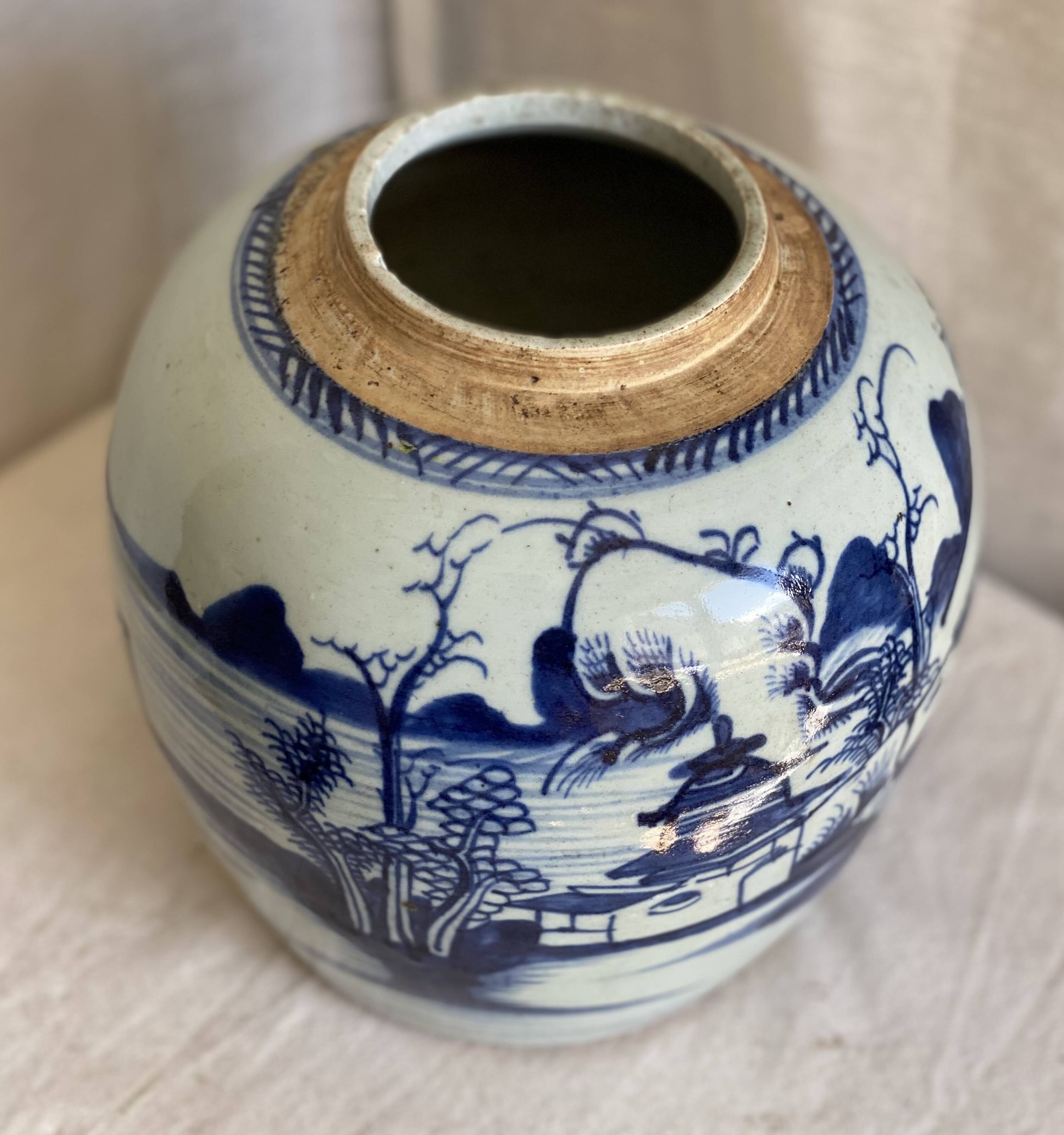 Vase céramique Chinoise XIXé s. blanc bleu pot oriental