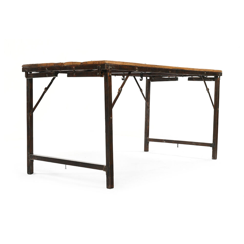 Folding dining room table with wooden tray and iron feet