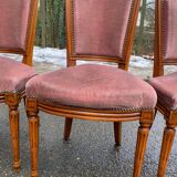 4 Louis XVI dining chairs in solid wood and pink velvet from the 20th century.