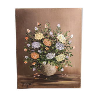 Peinture à l’huile vintage Français de fleurs, signée Trignal