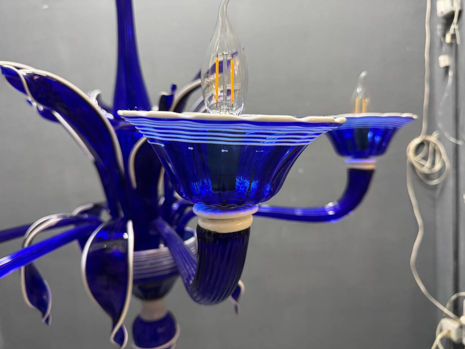 Vintage Blue and White Murano Chandelier, Italy, 1980s