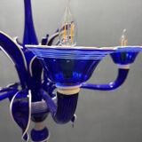 Vintage Blue and White Murano Chandelier, Italy, 1980s