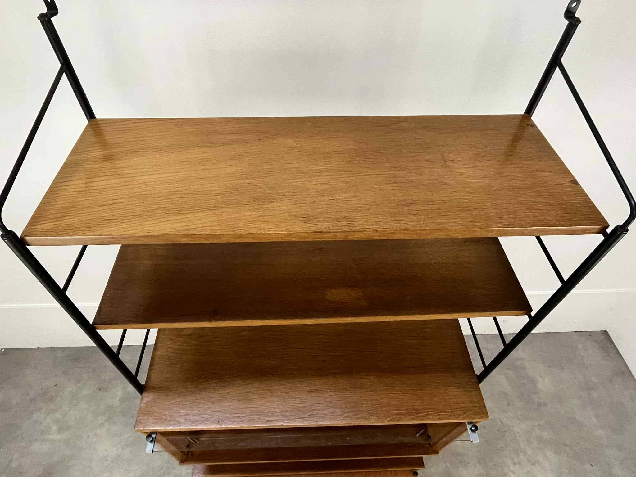 Modular shelf from the 1950s, wood and metal, vintage.