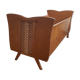 Wooden bed and vintage rattan