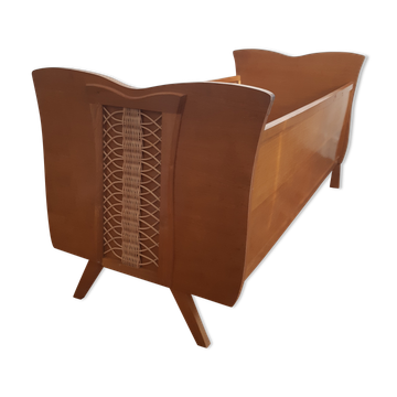 Lit en bois et rotin vintage