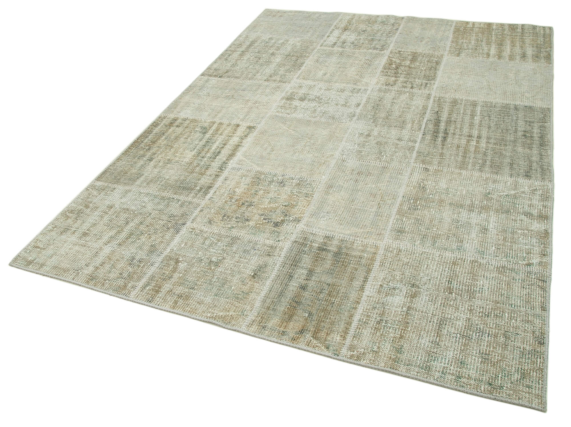 Hand-knotted anatolian contemporary 171 cm x 240 cm beige patchwork carpet