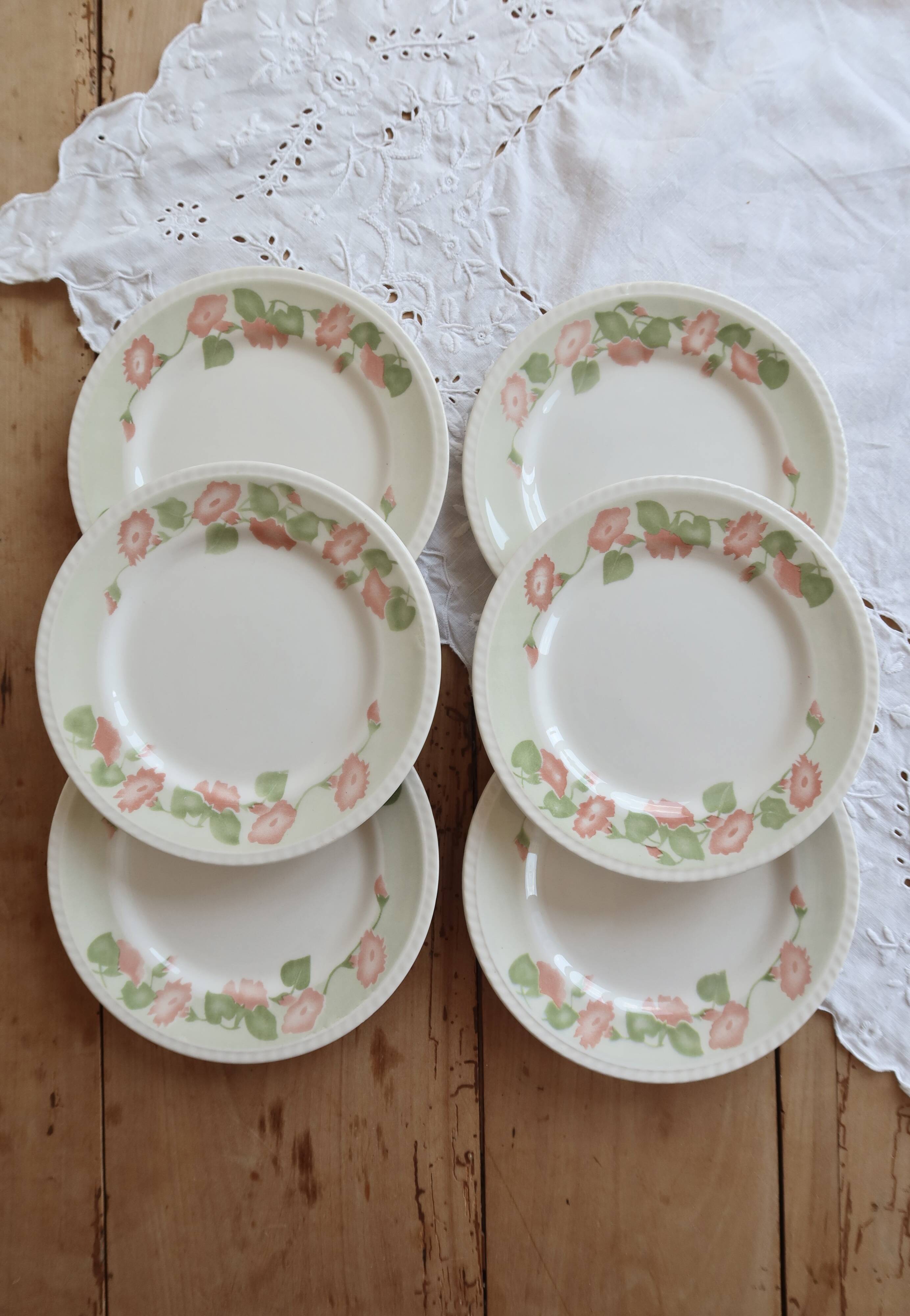 6 vintage dessert plates English earthenware Oxford floral pattern