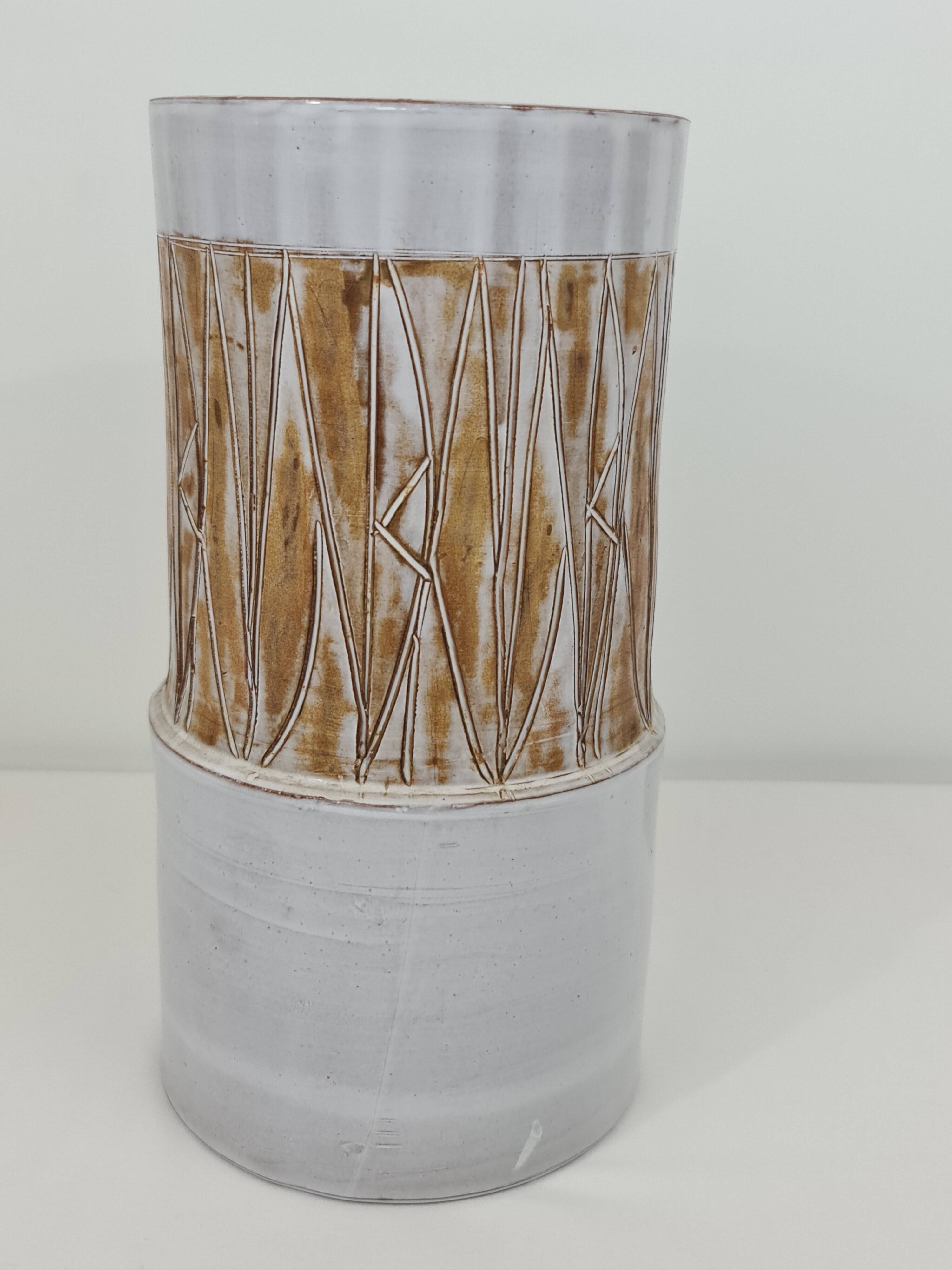 Large ceramic cylinder vase by Les Argonautes