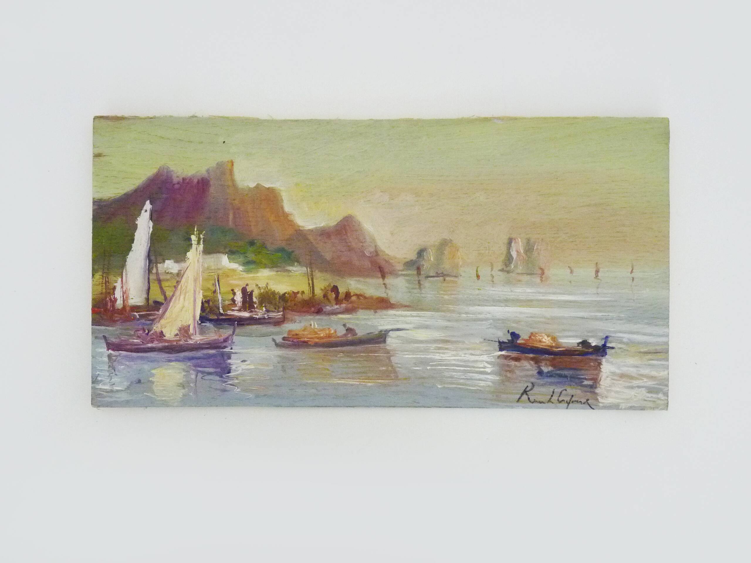 Oil on wood by Riccardo Capone fishermen Italy 50s 60s