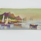 Huile sur bois de Riccardo Capone pêcheurs Italie Années 50 60