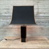 lampe laquée noire et laiton abat jour pagode vintage 1970