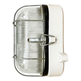 Industrial white porcelain cage wall light with ribbed glass, 1970s