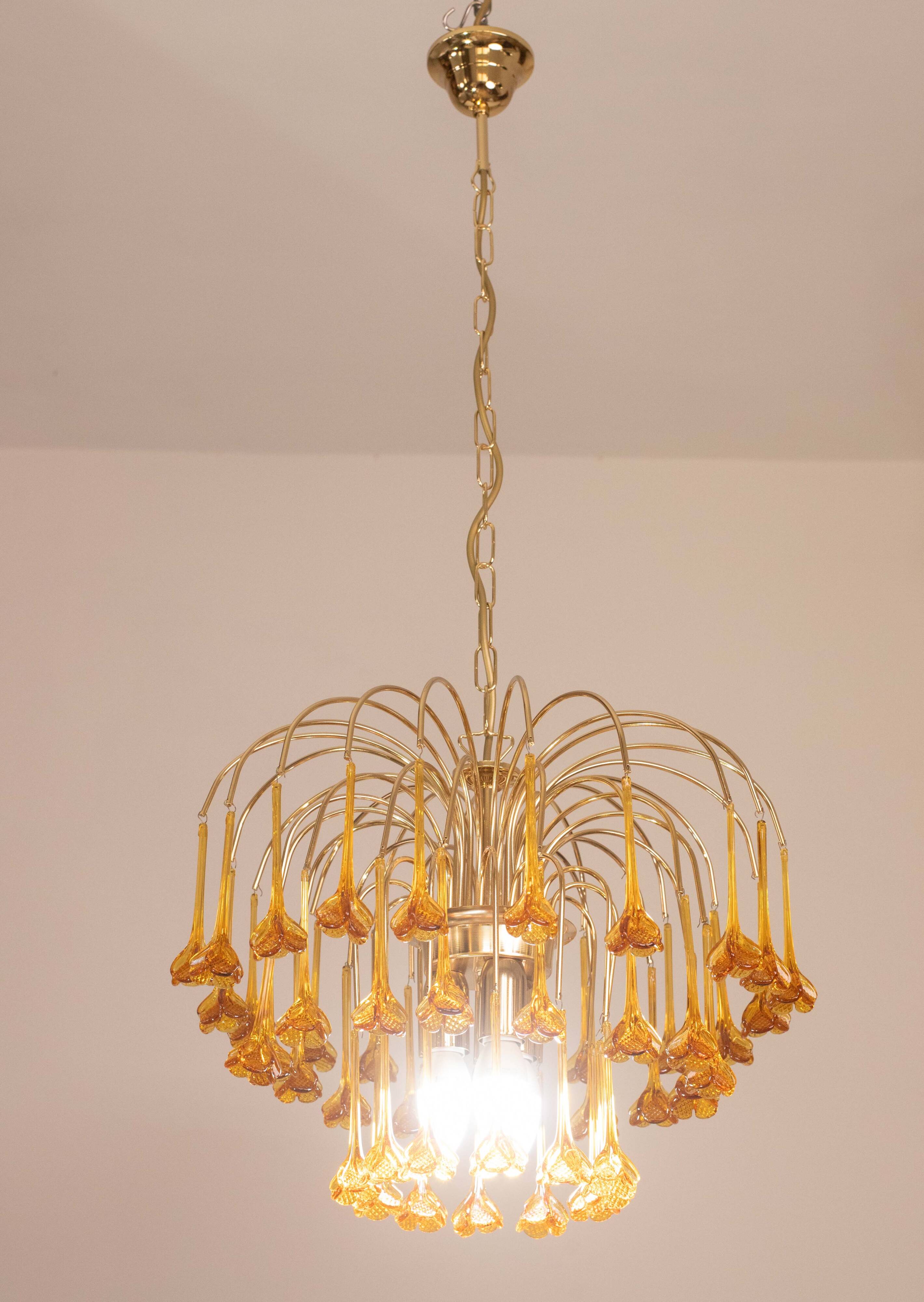 Lustre à fleurs en verre de Murano orange de Marilyn Monroe, années 1970