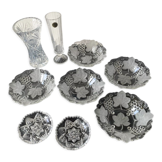 Set of crystal / glass bowls and vases