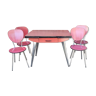 Table formica rouge rose et ses 4 chaises, Furiana, vintage années 70
