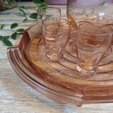 Rosaline service in pink glass with a tray, a carafe and 4 liqueur glasses