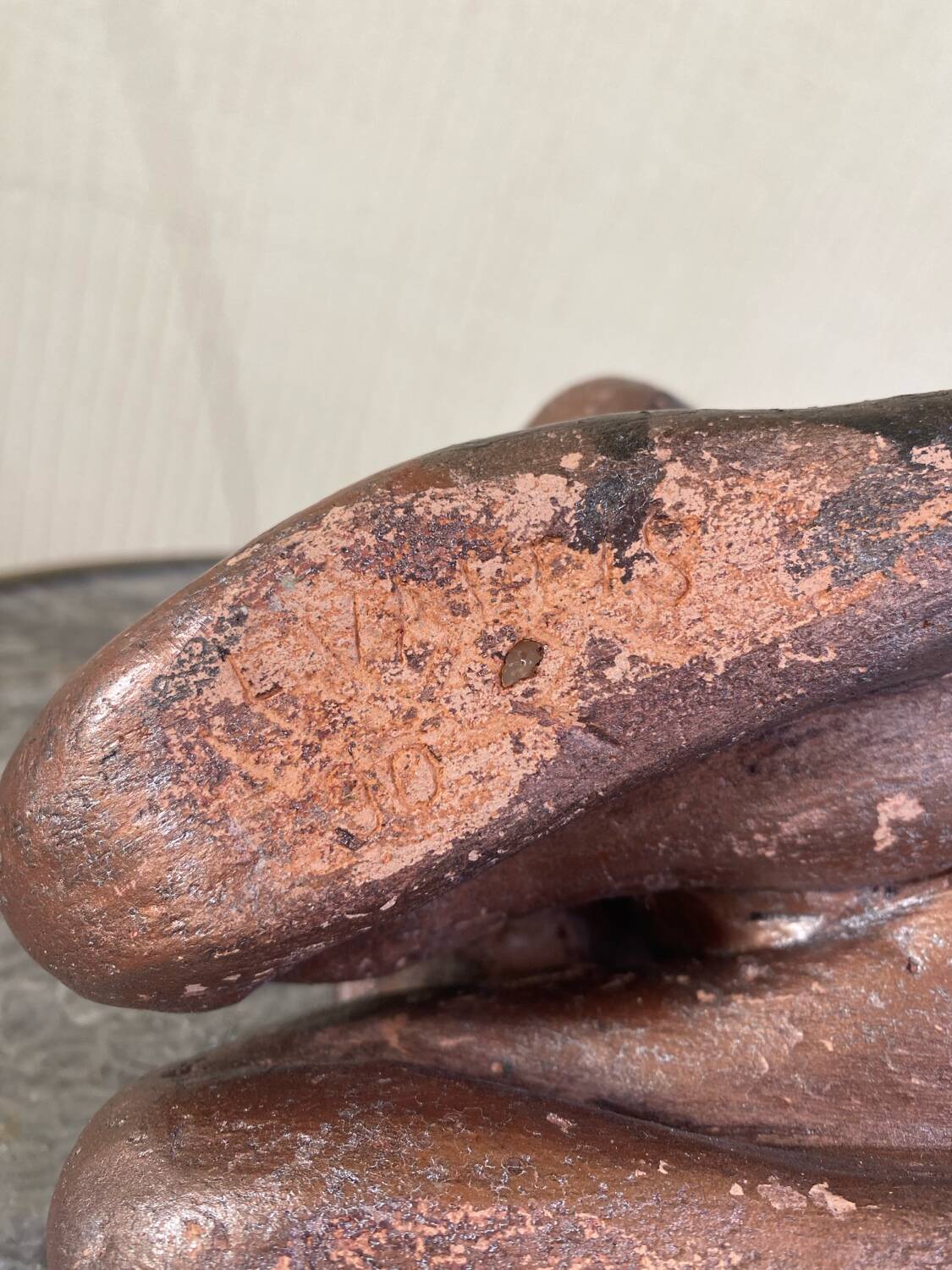 Signed maternity sculpture, patinated bronze terracotta, 1960s