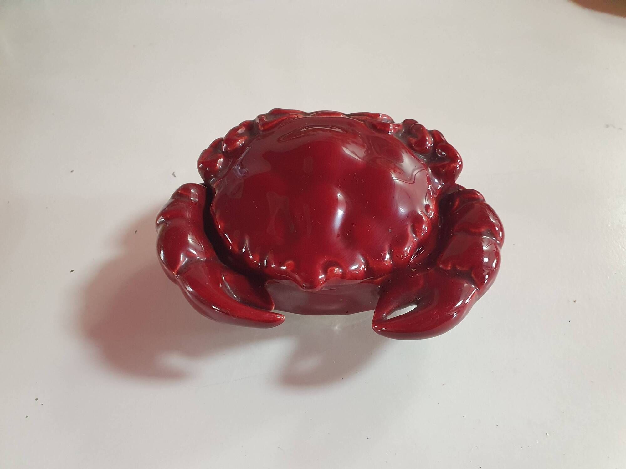 burgundy red slip ceramic box in the shape of a vintage crab