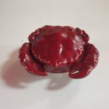 burgundy red slip ceramic box in the shape of a vintage crab