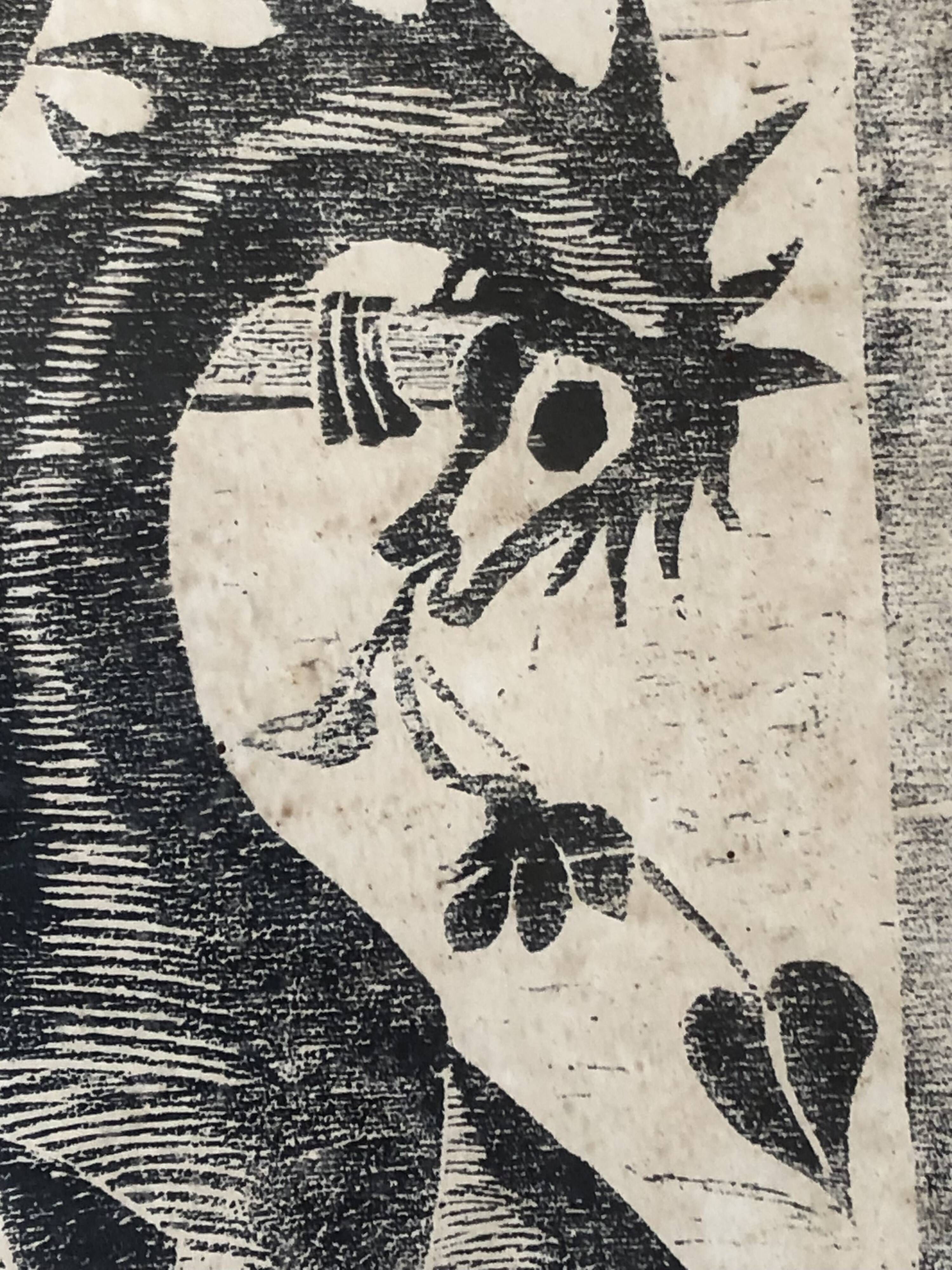 Black lithograph demon on horse carrying a young woman (eve) signed 3ki, surrealism glass frame