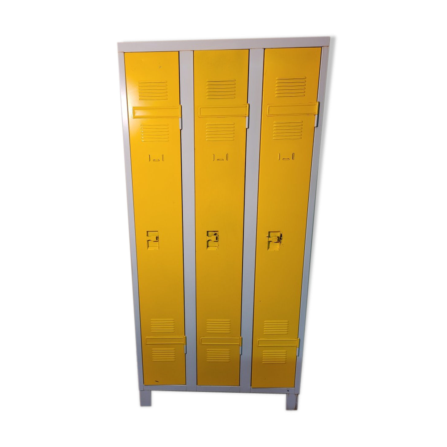 Yellow and beige metal cabinet