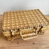 Vintage woven wicker suitcase